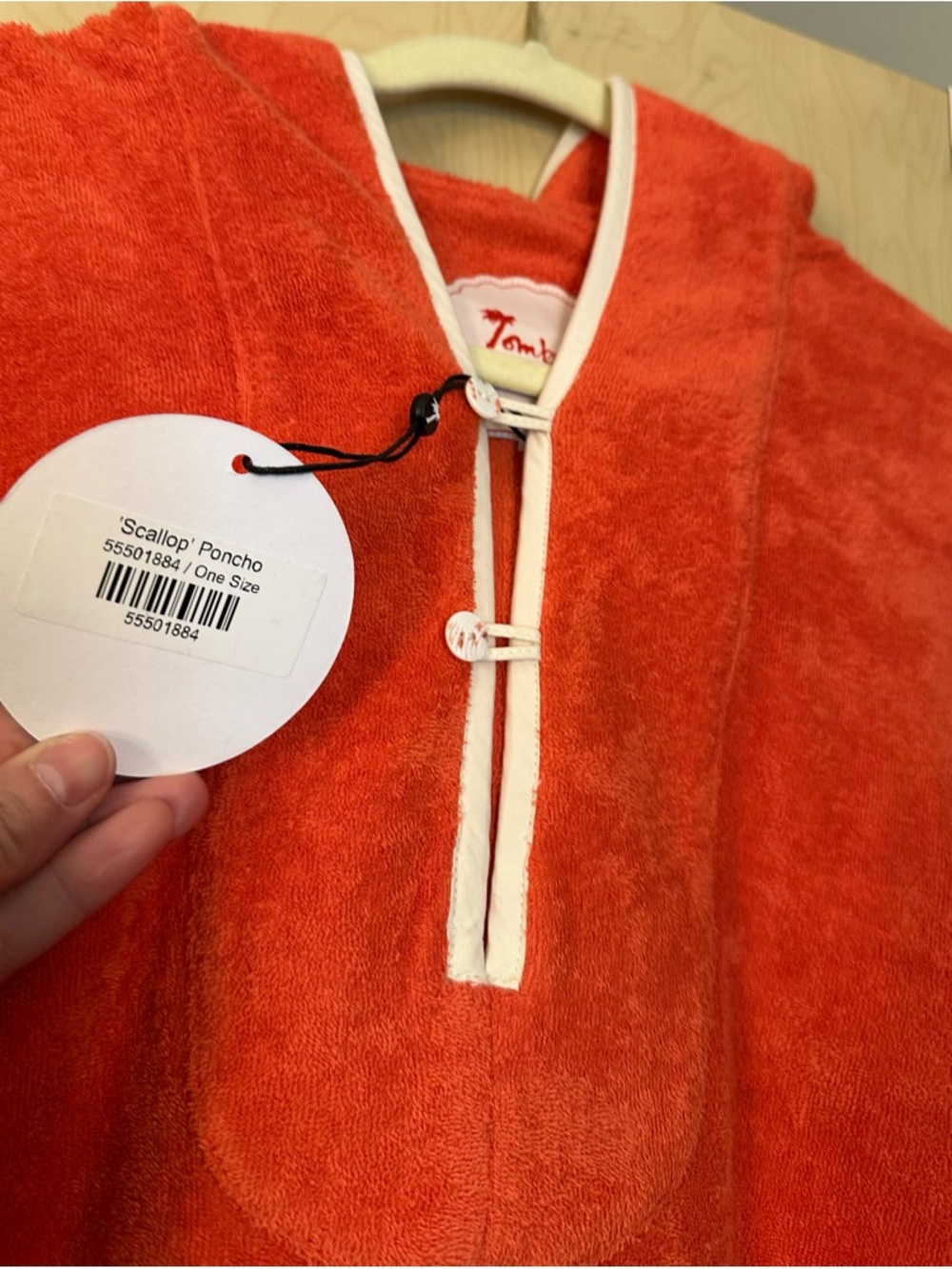 Scallop Beach Towel Top - Orange with White Trim and Shell Embroidered Pocket - Picture 11 of 16